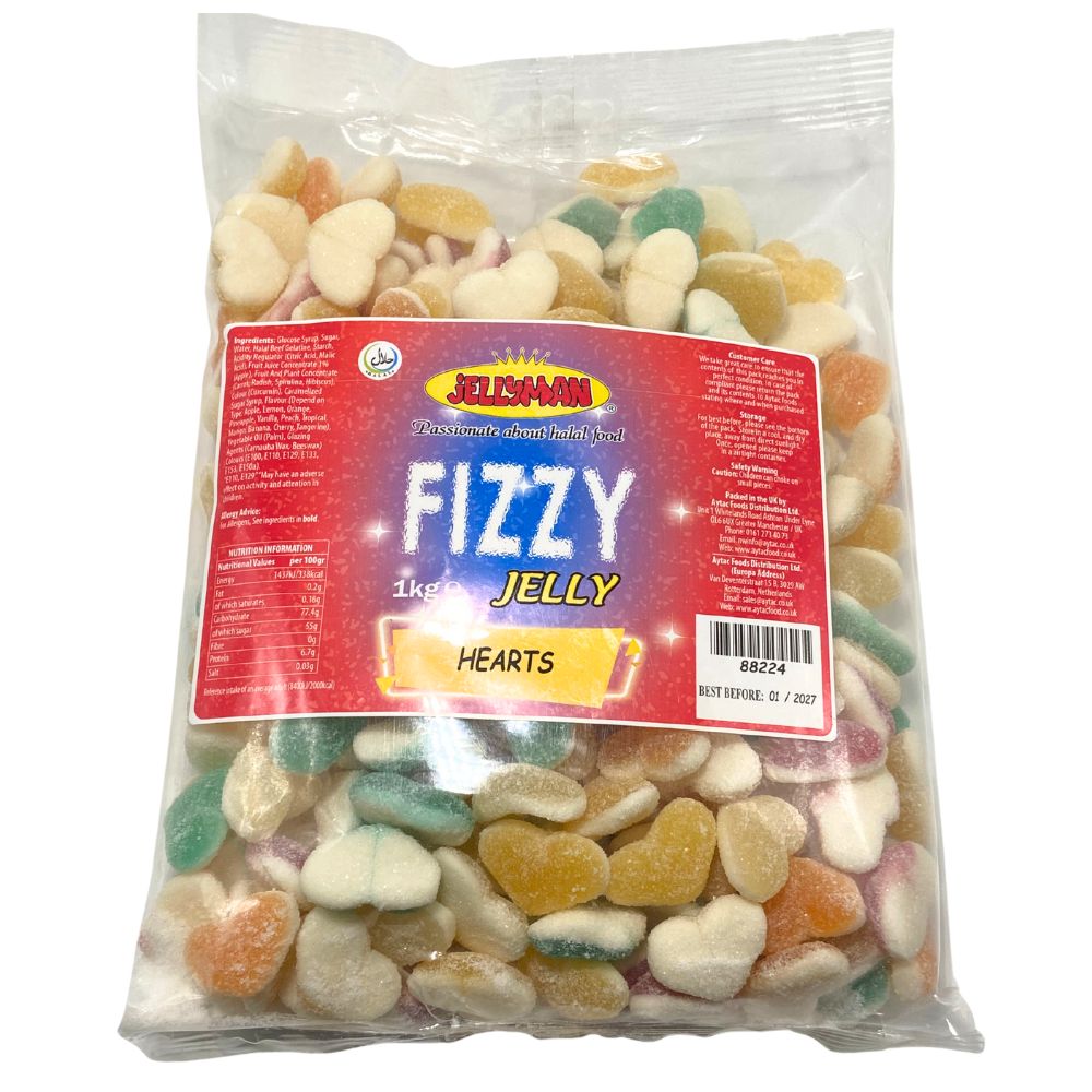 Jellyman Fizzy Hearts Mix – Bulk Jelly 1kg - (Pack of 12)