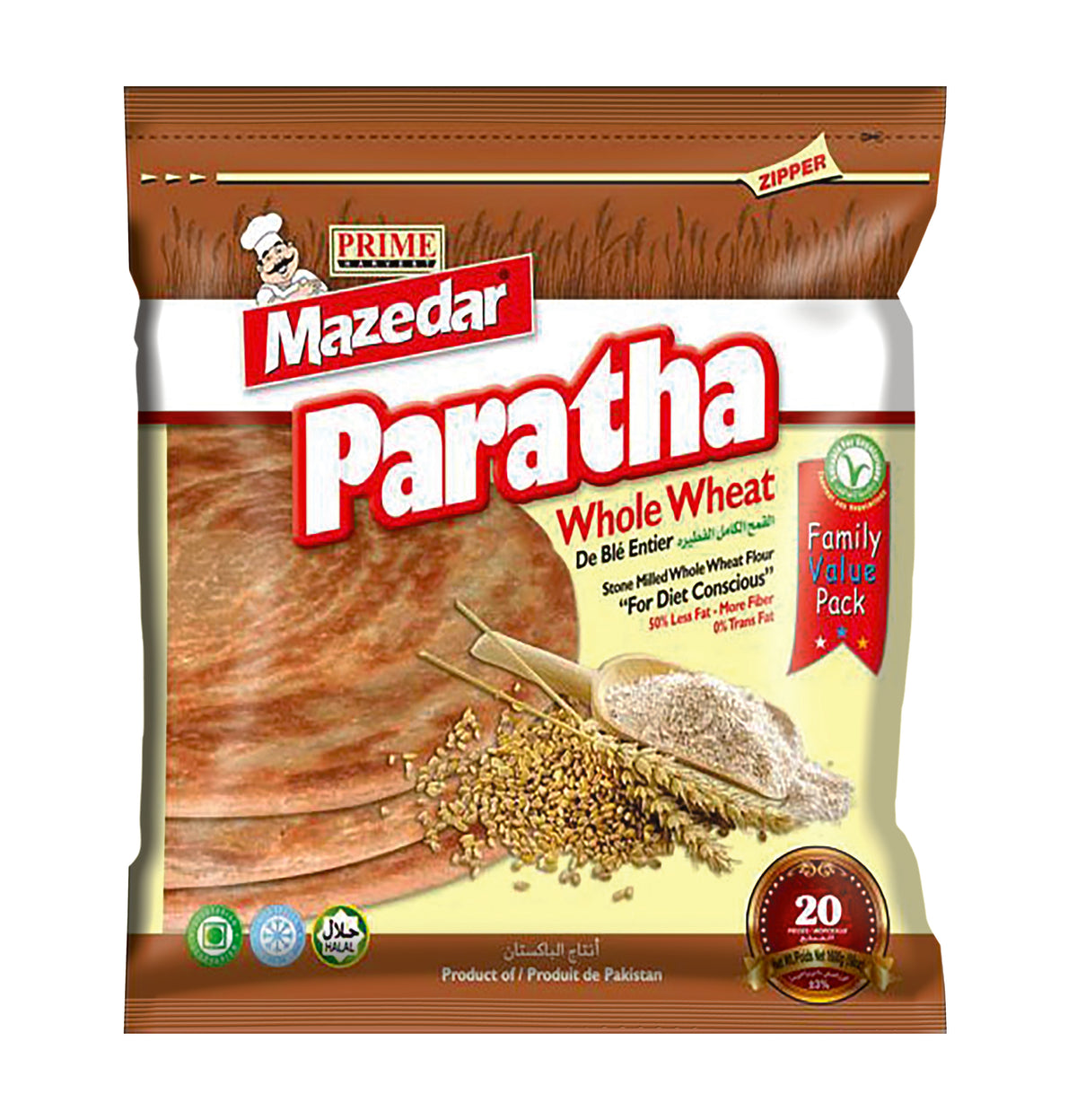 Mazedar Whole Wheat Paratha (Value 20Pcs Pack) (10x20PCSX1.6KG) - Aytac Foods Wholesale