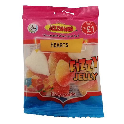 Jellyman Jellyman Fizzy Hearts (24x80GR) - Aytac Foods Wholesale
