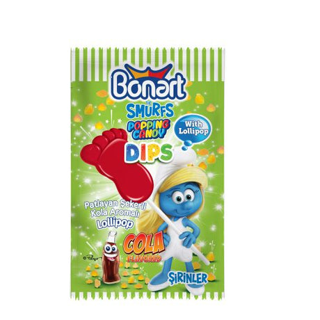 Jellyman Bonart Smurfs Popping Candy Dipped Lollipop With Cola Flavor (12x12Gx24) - Aytac Foods Wholesale