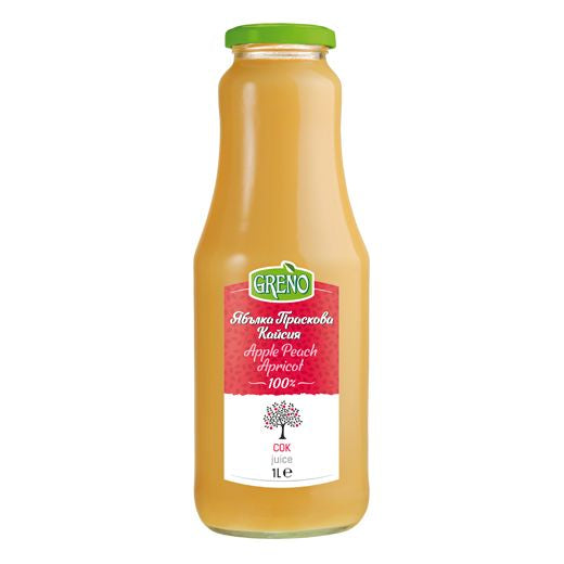 Greno-Apple Peach Apricot 100% NFC Juice 1L Glass Bottle (6-Pack)
