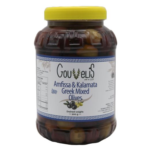 Gouvelis Amfissa & Kalamata Greek Mixed Olives (Gevsis) (900GR) x 6 - Aytac Foods Wholesale
