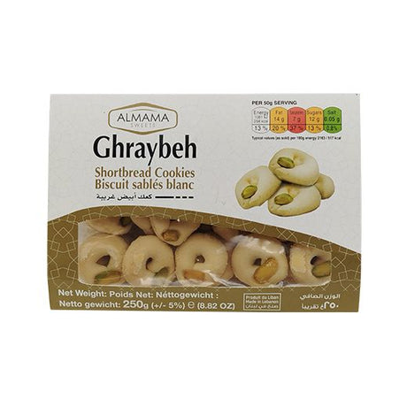 Almama White Cookies Greibeh W/ Pistachios (24x250GR) - Aytac Foods Wholesale