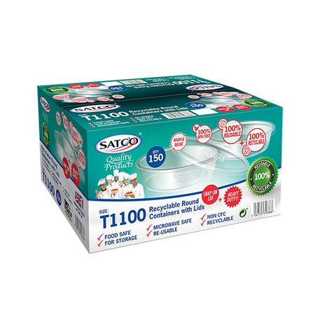 Satco Plastic Micro Round Container T1100 Pots 750Ml With Lids (3x50PCS) - Aytac Foods Wholesale