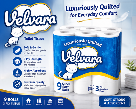 Velvara Toilet Tissue 3PLY 9 Rolls (80GR) (Pack of 5)
