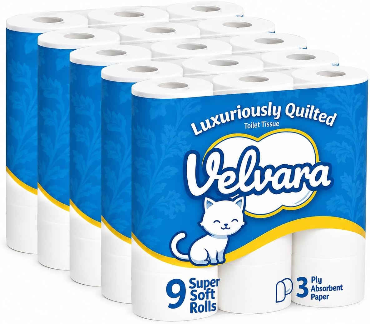 Velvara Toilet Tissue 3PLY 9 Rolls (80GR) (Pack of 5)