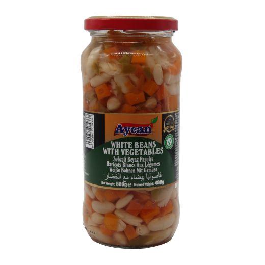 Aycan Tr White Beans With Vegetables Jar 580Gx12 - Aytac Foods Wholesale