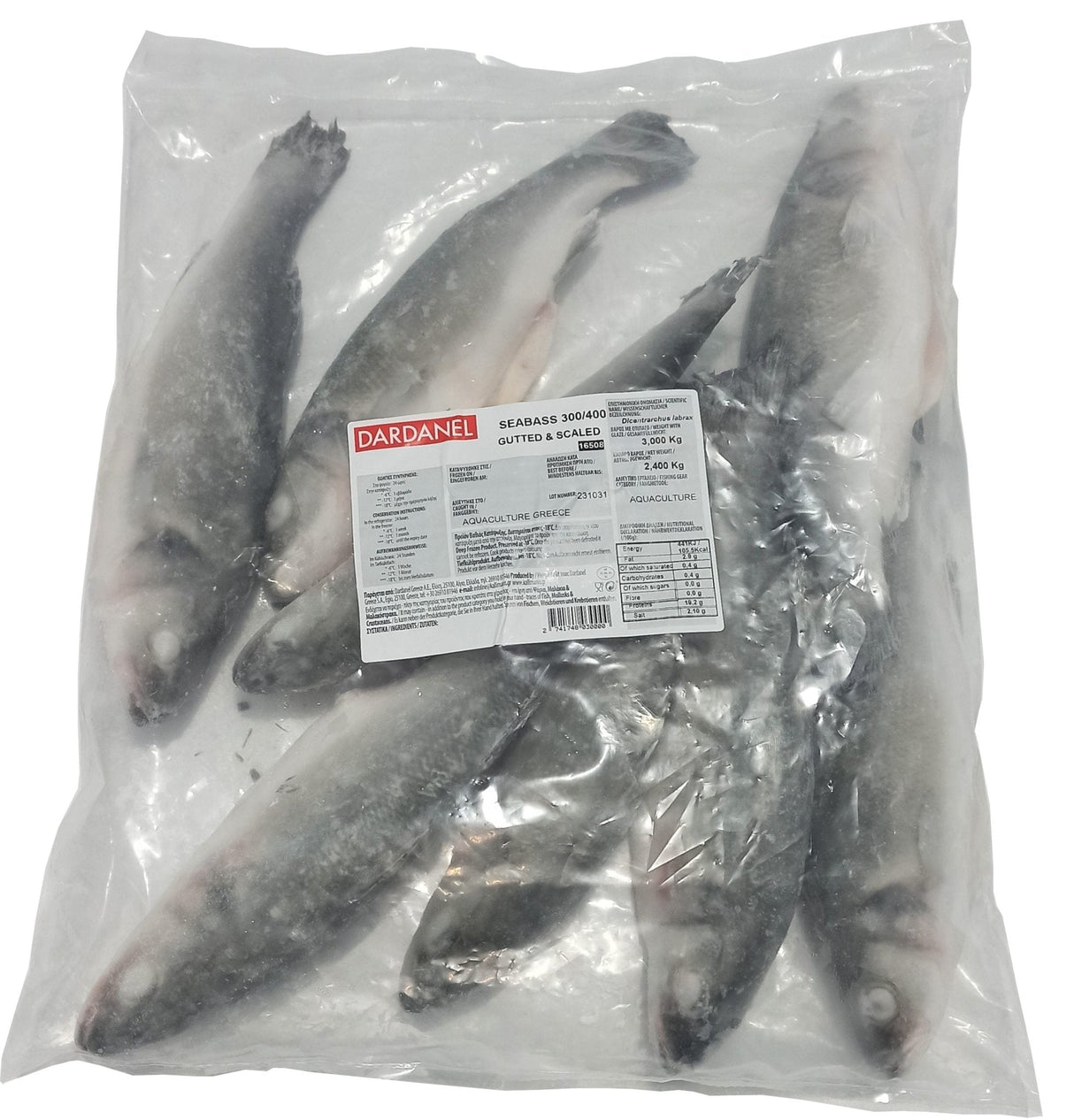 Dardanel Seabass 300/400 Gutted & Scaled 3KGx4 - Aytac Foods Wholesale